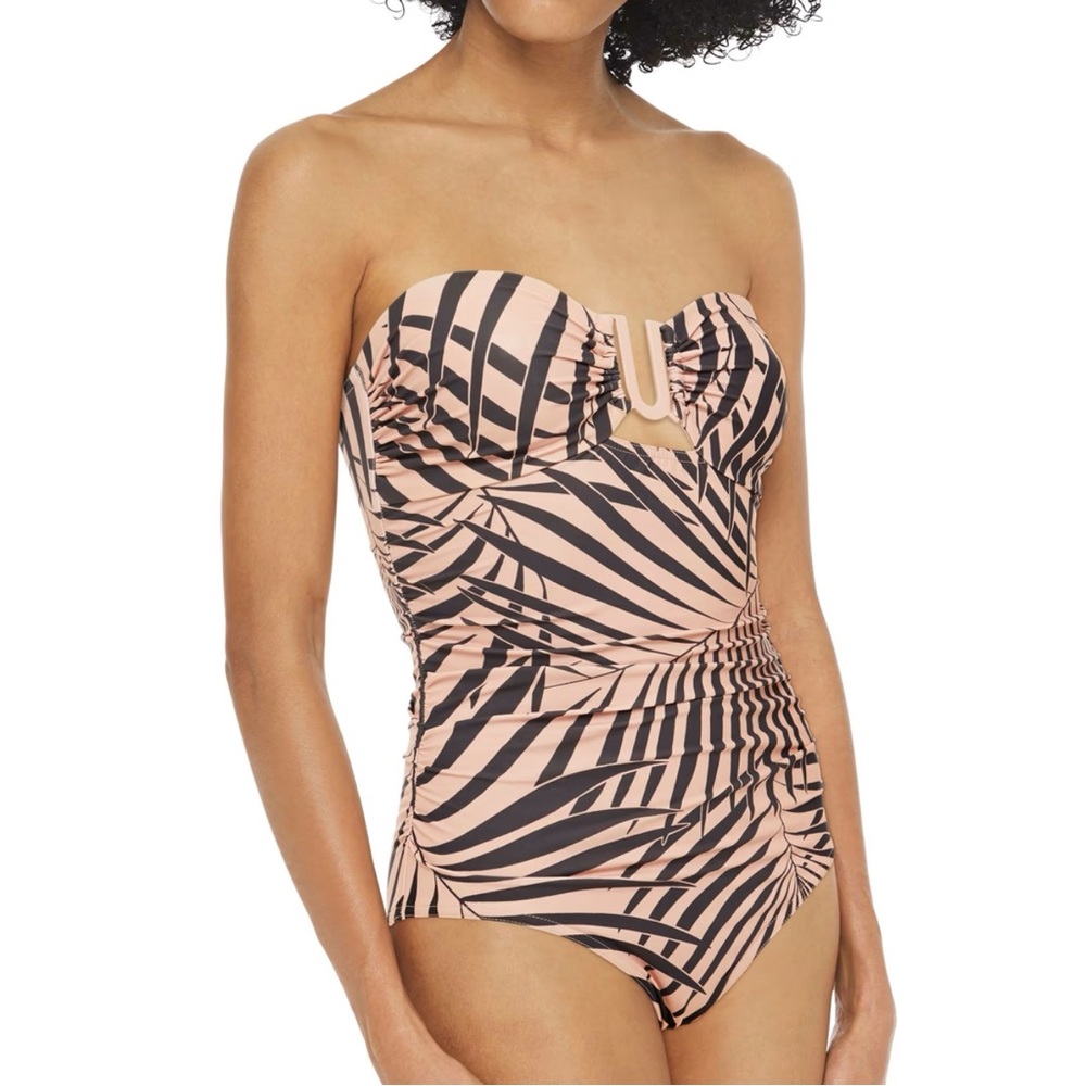 ZIMMERMANN BLUSH TAN BLACK SCULPT LINK RUCHED ZEBRA PRINT BANDEAU SWIMSUIT - Picture 8 of 10